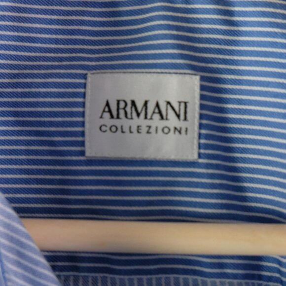 Armani Collezioni Shirt Mens Large Blue White Striped Nautical Button Up - Picture 7 of 9